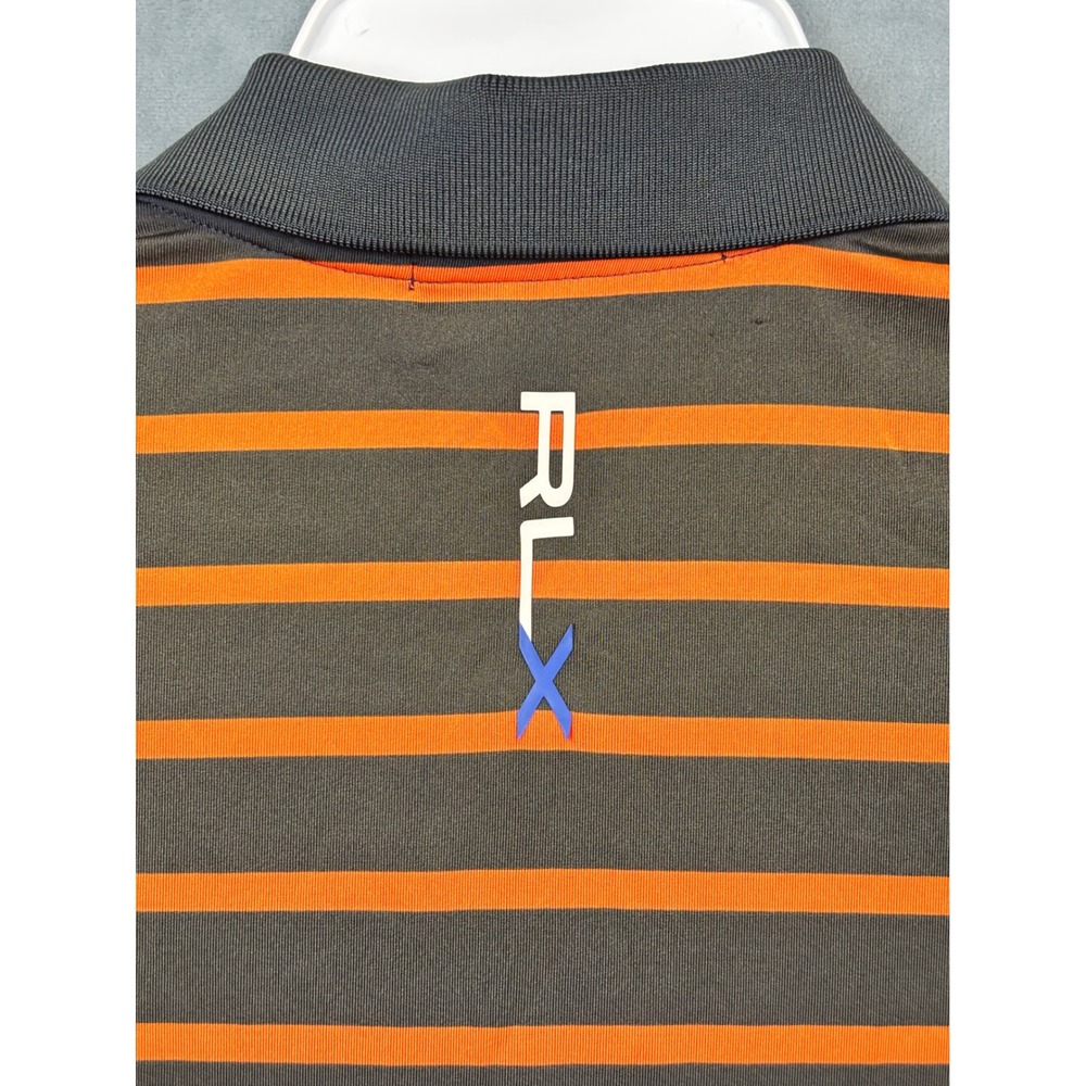RLX Ralph Lauren Mens Medium Striped Performance Golf Polo Shirt Navy Orange - Picture 7 of 10